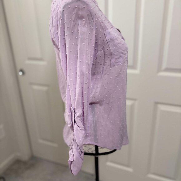 Women's Sheer Lavender Button-Up Blouse with Raised Hearts & Long-Sleeves - Picture 5 of 8